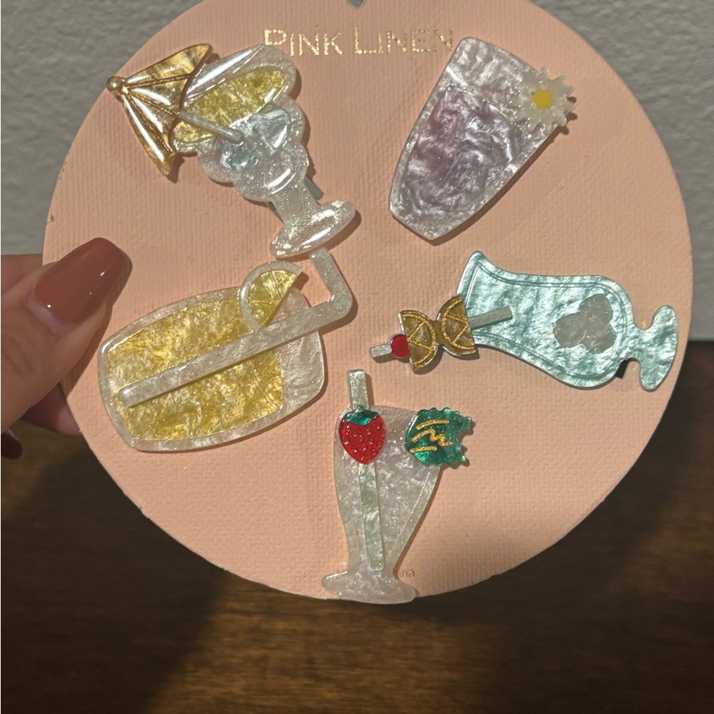 Pink Linen Vibrant Cocktail Hair Clip Set - Picture 2 of 3